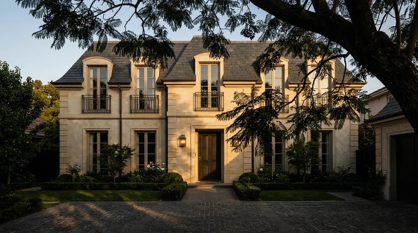 Toorak French-provincial residence at golden hour